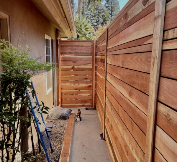 horizontal cedar wood fence Fresno